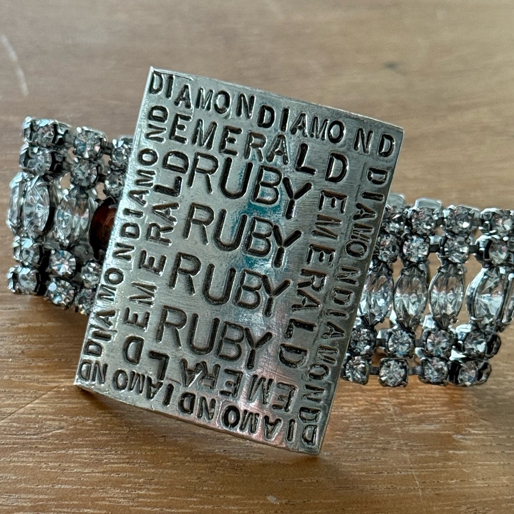 Tom Binns Silver Crystal Encrusted Bracelet with Textured Design